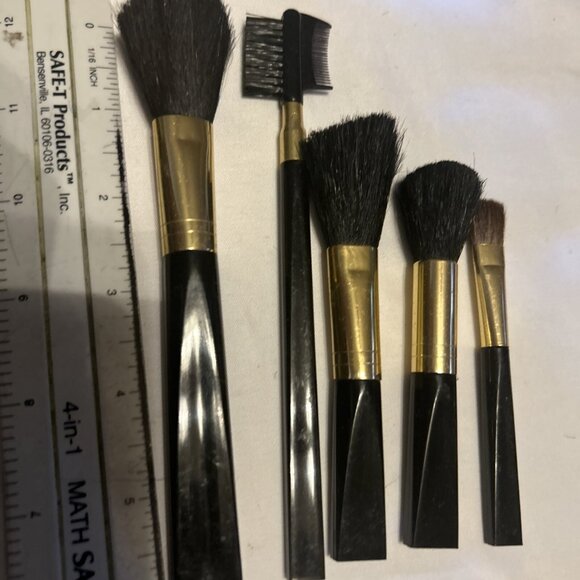 Cosmetic Makeup Brush Set of 5 Long Assorted Size Black Handles W/gold New - Picture 6 of 8